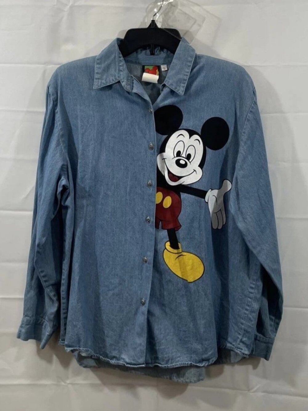 Disney Mickey Mouse Vintage Long Sleeve Button Up Denim Shirt Women's Size Large